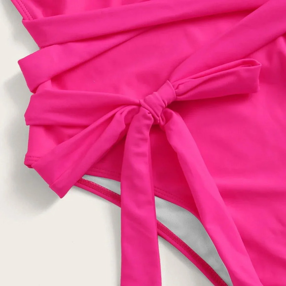 Hot Pink Sexy Women's Beach Open Back Self Tie One Piece Swimsuit - Picture 5 of 7